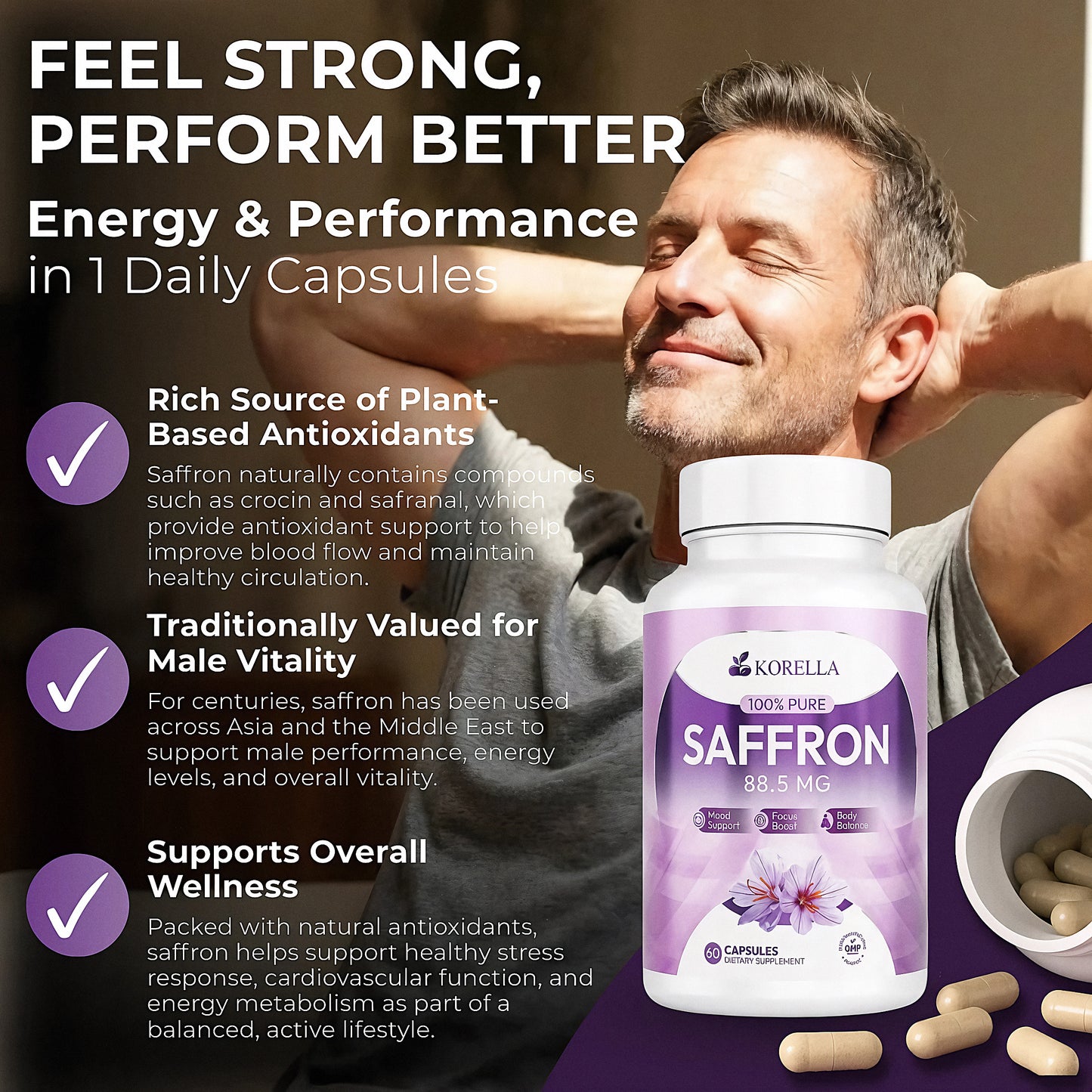 Feel strong, perform better - Korella Saffron benefits